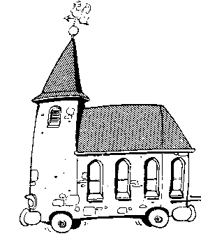 Zeichnung: Kirche auf Rädern